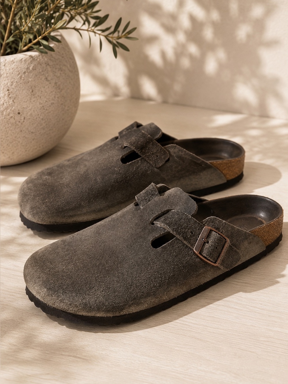 Birkenstock Boston Taupe Suede Leather Clogs Soft Footbed EU 39